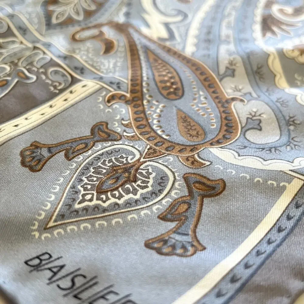 Vintage Basler Paisley Blue Print Long Silk Twill Scarf